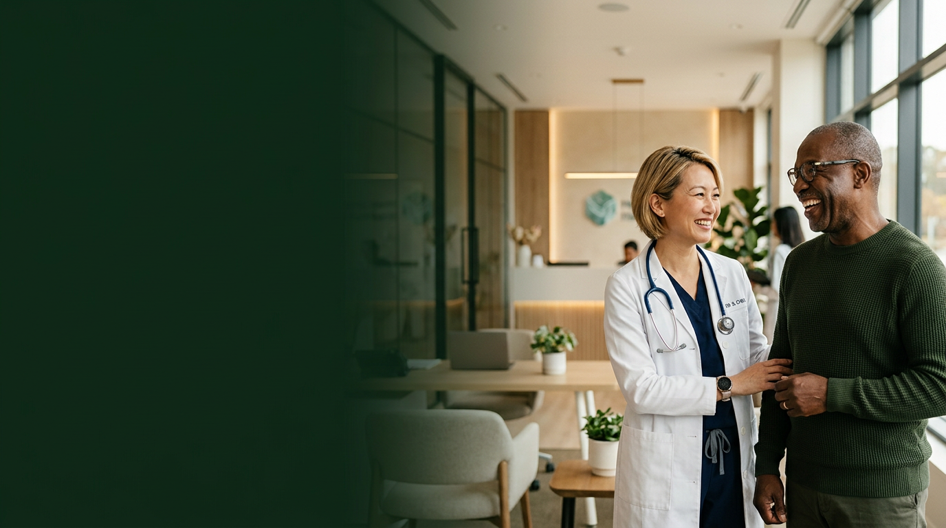 Happy physician and patient having a warm conversation